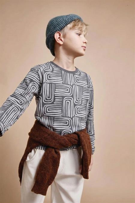 Uzun Kollu Desenli T-Shırt 3-12 Yaş ANTRASİT