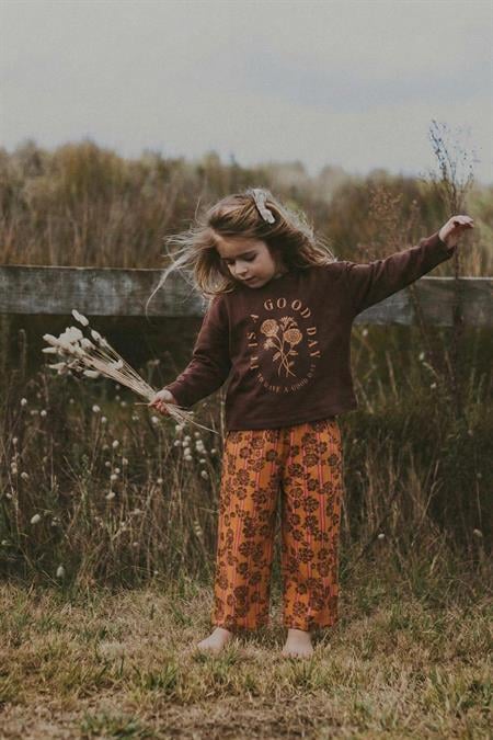 Uzun Kollu Desenli Yüksek Bel Pantolonlu Takım 2-8 Yaş Kahverengi