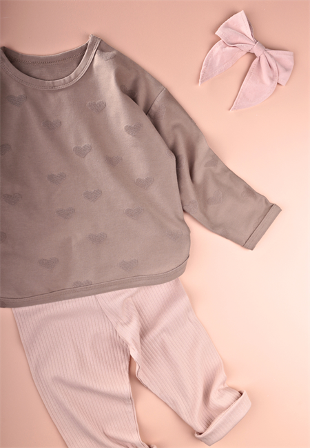 Uzun Kollu T-Shırt Takım 1-7 Yaş Vizon