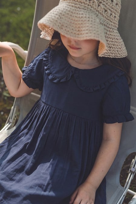 Yakalı Modal Elbise 2-10 Yaş Lacivert