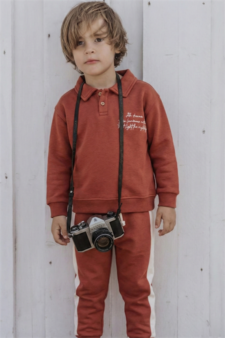 Yakalı Nakış İşlemeli Sweatshirt Takım 2-10 Yaş Kiremit