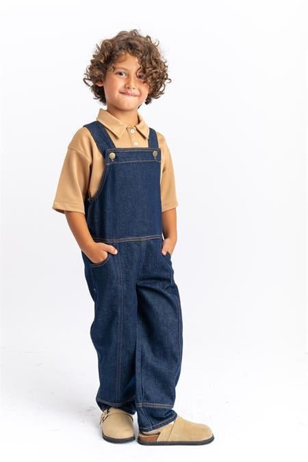 Yandan Cepli Kot Salopet 2-7 Yaş Mavi