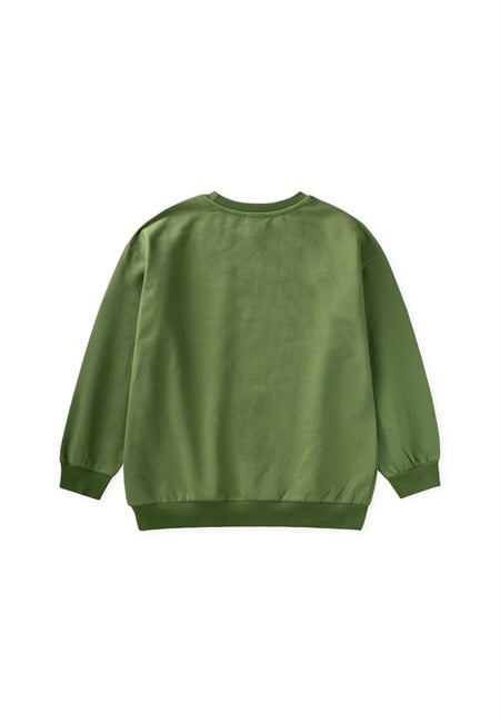 Baskılı Erkek Çocuk Kışlık Sweatshirt 8-12 Yaş Yağ Yeşili