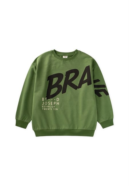 Baskılı Erkek Çocuk Kışlık Sweatshirt 8-12 Yaş Yağ Yeşili