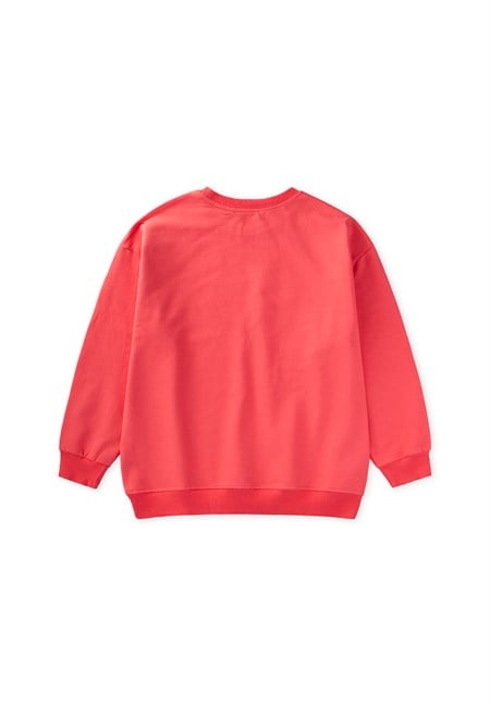 Baskılı Kız Çocuk Kışlık Sweatshirt 8-12 Yaş Mercan