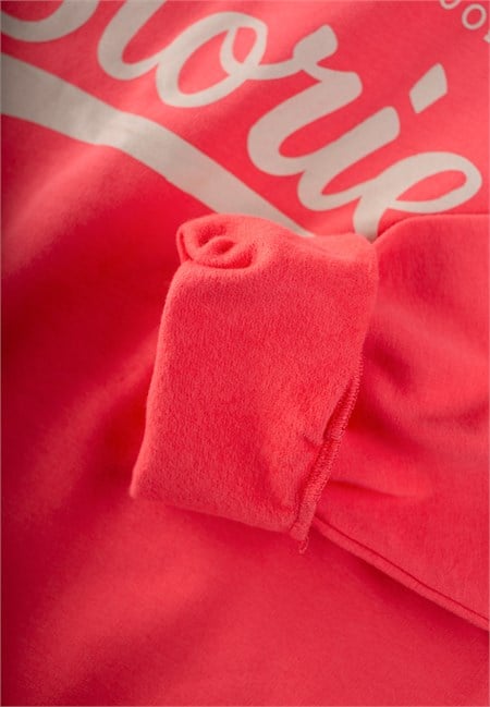 Baskılı Kız Çocuk Kışlık Sweatshirt 8-12 Yaş Mercan