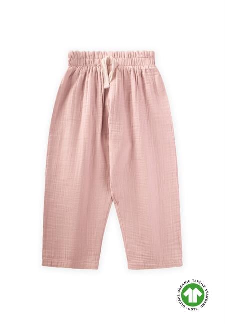 Organik Beli Fırfırlı Geniş Kesim Müslin Pantolon 1-8 Yaş Pudra Pembe