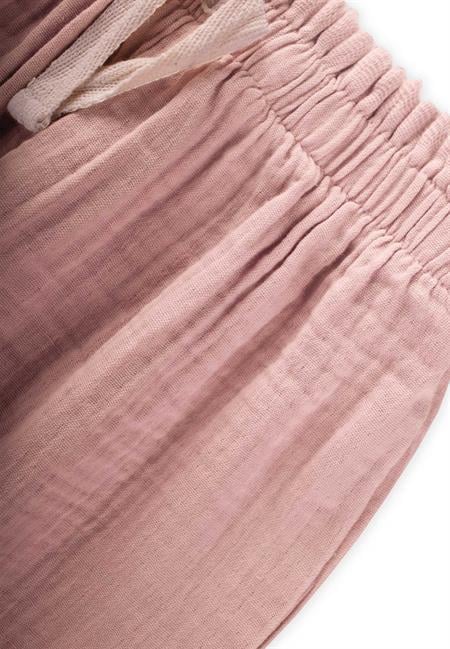 Organik Beli Fırfırlı Geniş Kesim Müslin Pantolon 1-8 Yaş Pudra Pembe