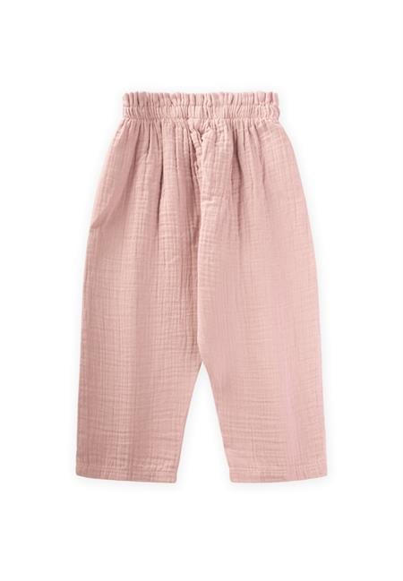 Organik Beli Fırfırlı Geniş Kesim Müslin Pantolon 1-8 Yaş Pudra Pembe