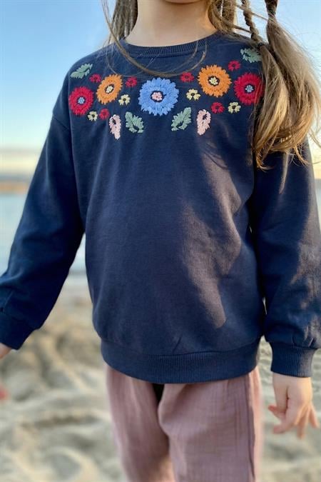 Çiçek Nakışlı Sweatshırt 2-7 Yaş LACİVERT