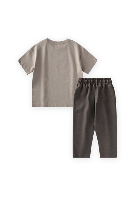 Çiftlik Baskılı T-Shırt Takım1-5 Yaş Vizon