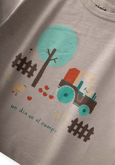 Çiftlik Baskılı T-Shırt Takım1-5 Yaş Vizon