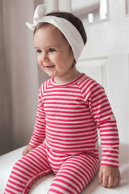 Çizgili Triko Tulum 0-3 Yaş PUDRA MERCAN