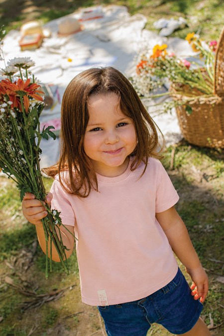 Etiket Detaylı T-Shirt 2-10 Yaş PUDRA PEMBE
