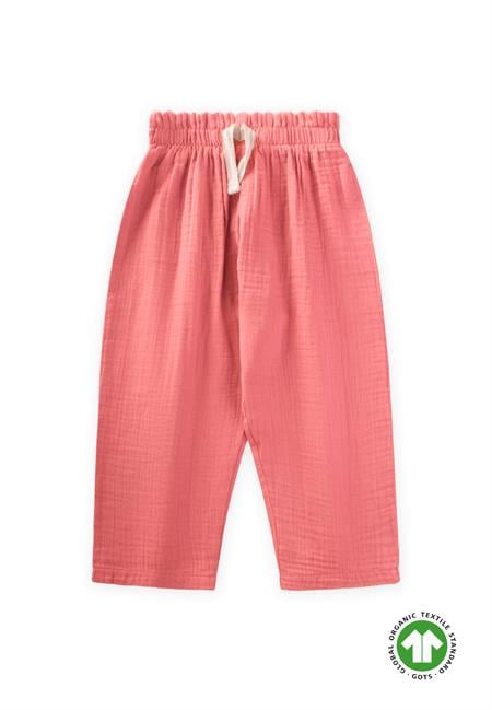 Organic Beli Fırfırlı Geniş Kesim Müslin Pantolon 1-8 Yaş Mercan