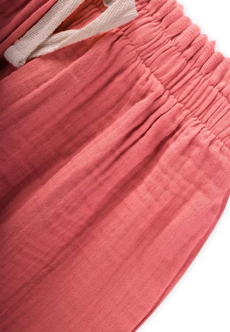 Organic Beli Fırfırlı Geniş Kesim Müslin Pantolon 1-8 Yaş Mercan