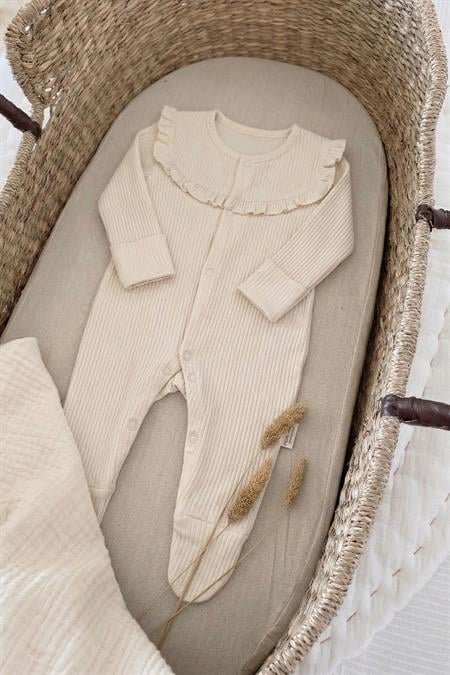 Robası Fırfırlı Ayaklı Fitilli Tulum 0-6 Ay A. BEJ