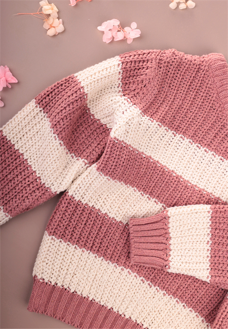 Selanik Çizgili Triko Kazak 2-8 Yaş Gül Kurusu