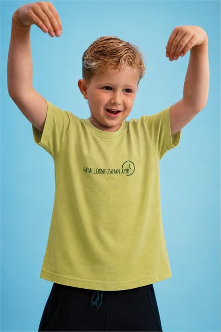 Slogan Baskılı T-Shirt 2-10 Yaş arası Lime