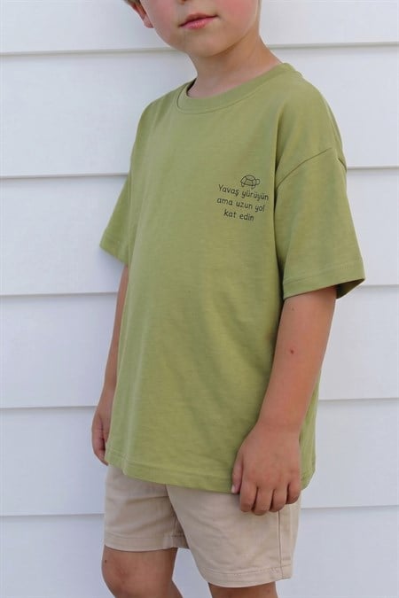 Slogan Baskılı T-Shirt 2-10 Yaş LİME