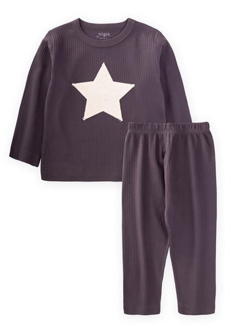 Yıldız Aplikeli Çocuk Pijama Takım 1-8 Yaş Antrasit