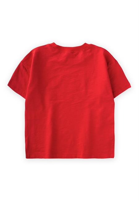 Yırtmaç Detaylı Etiketli T-Shirt 2-10 Yaş Kırmızı