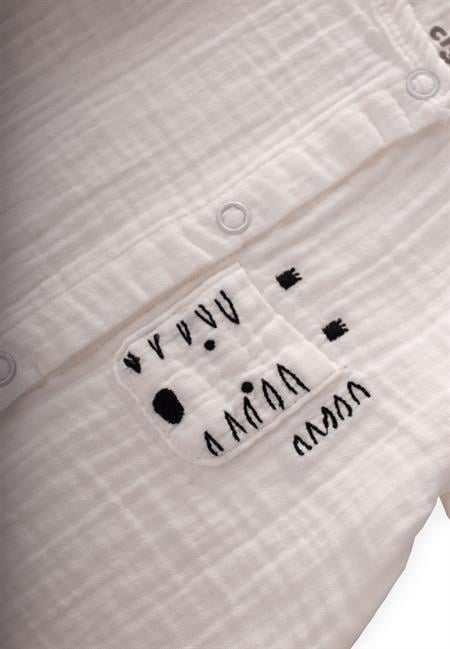 Zebra Nakışlı Organik Müslin Şort Tulum 0-3 yaş Ekru