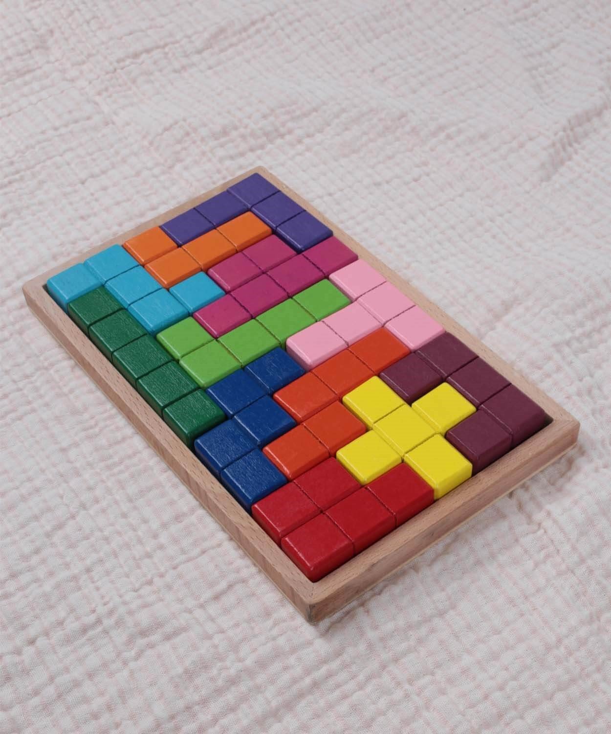 Ahşap Tetris Puzzle Oyuncak Karısık Renkli - Cigit