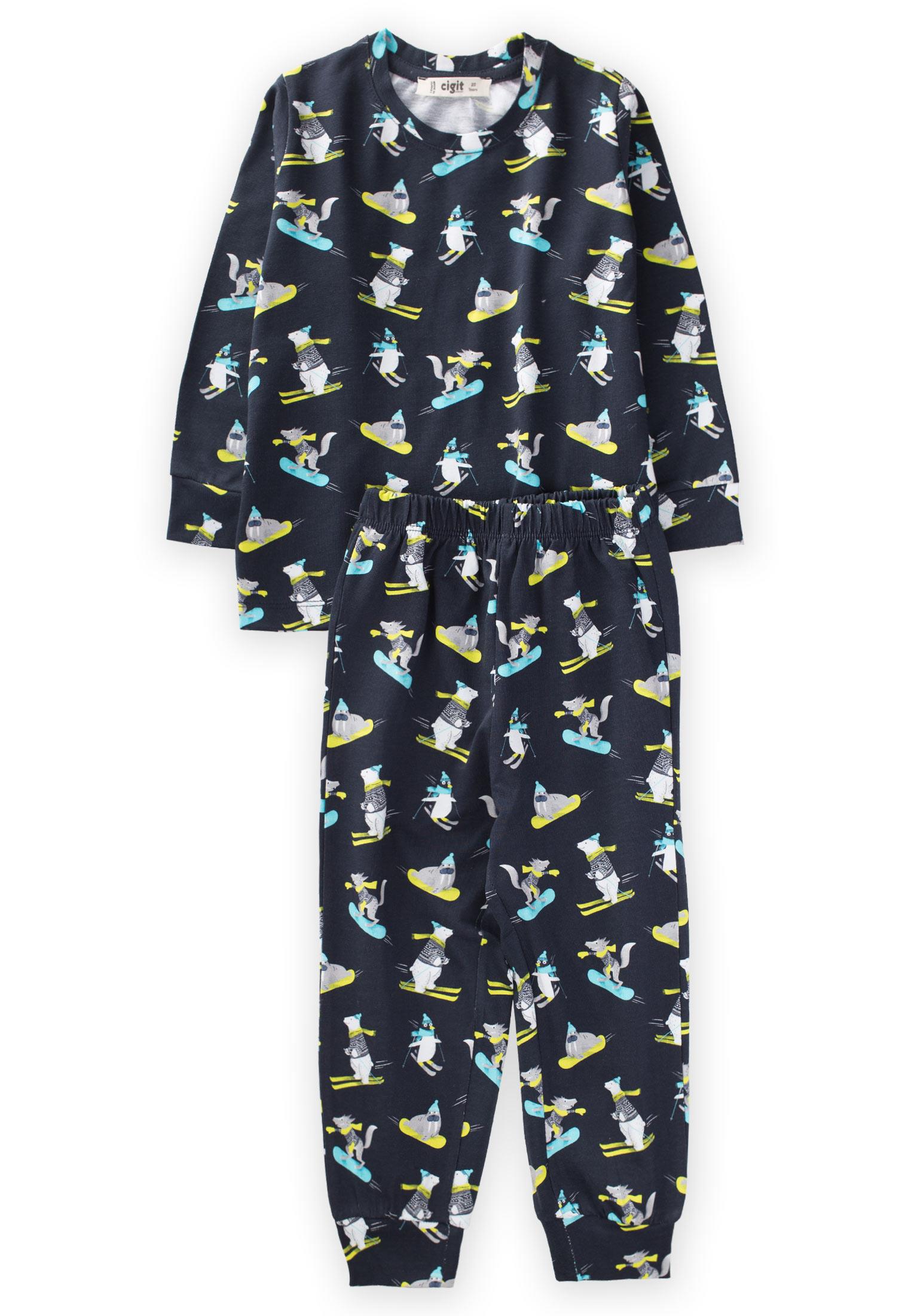 Baskılı Desenli Pijama Takım 2-7 Yaş Lacivert - Fırsat Ürünü