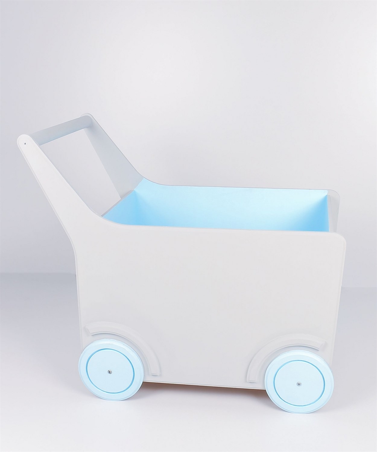 Tekerleklı Ahsap Araba Oyuncak Kutusu Mavi - Cigit