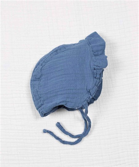 Bağlamalı Fırfırlı Bebek Şapka 0-2 yaş İndigo Mavi - Cigit