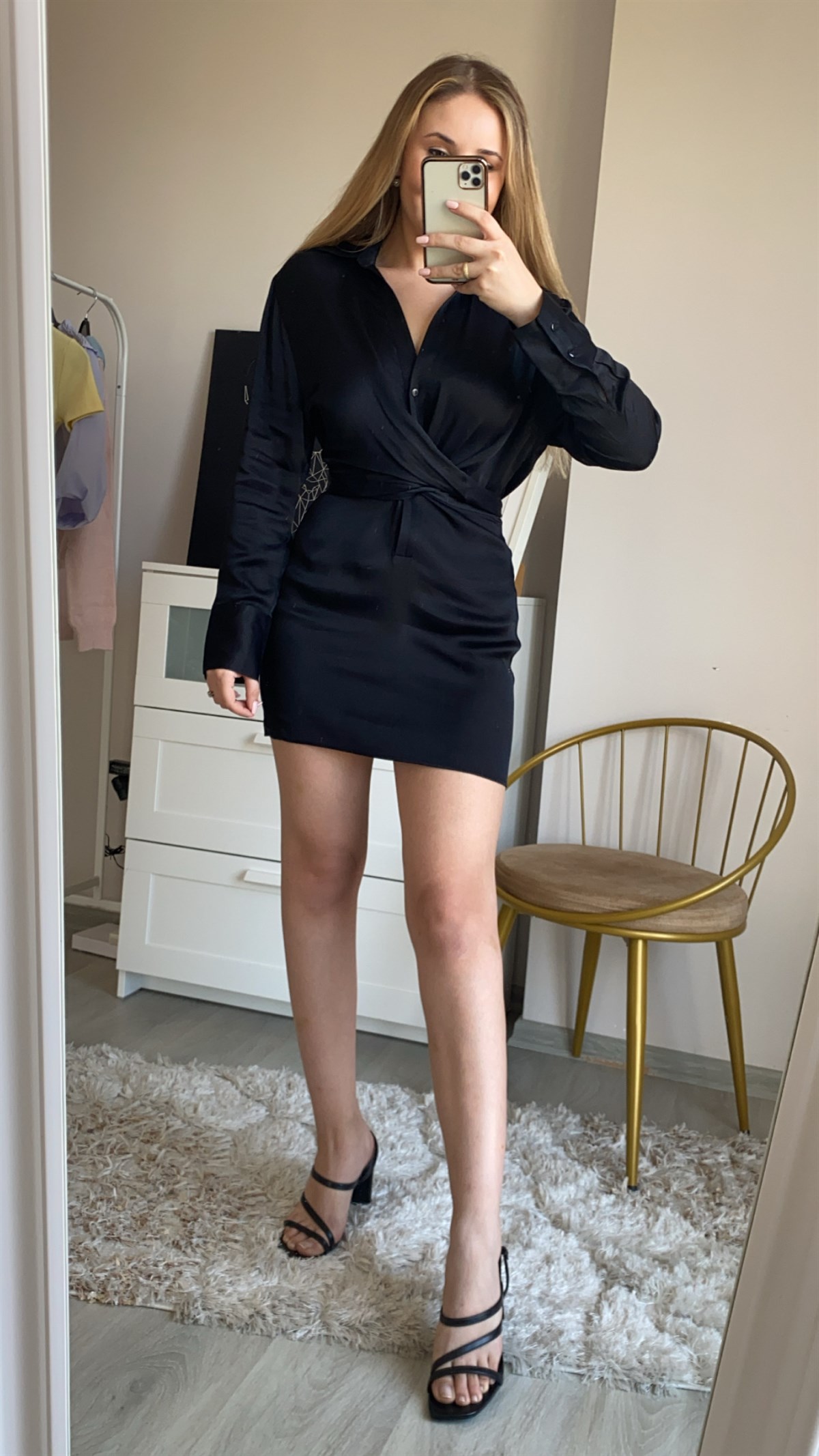Bershka Siyah Saten Mini Elbise