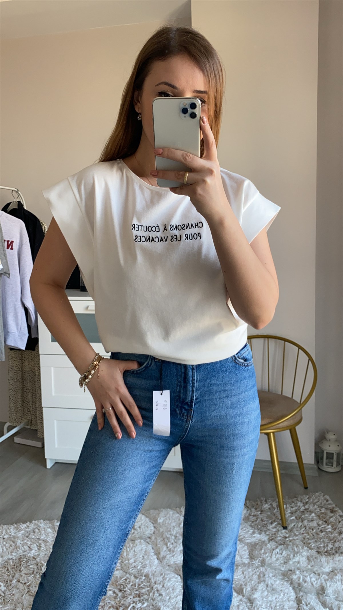 Mango Beyaz Vatkalı Tshirt | Narferita Kadın Giyim