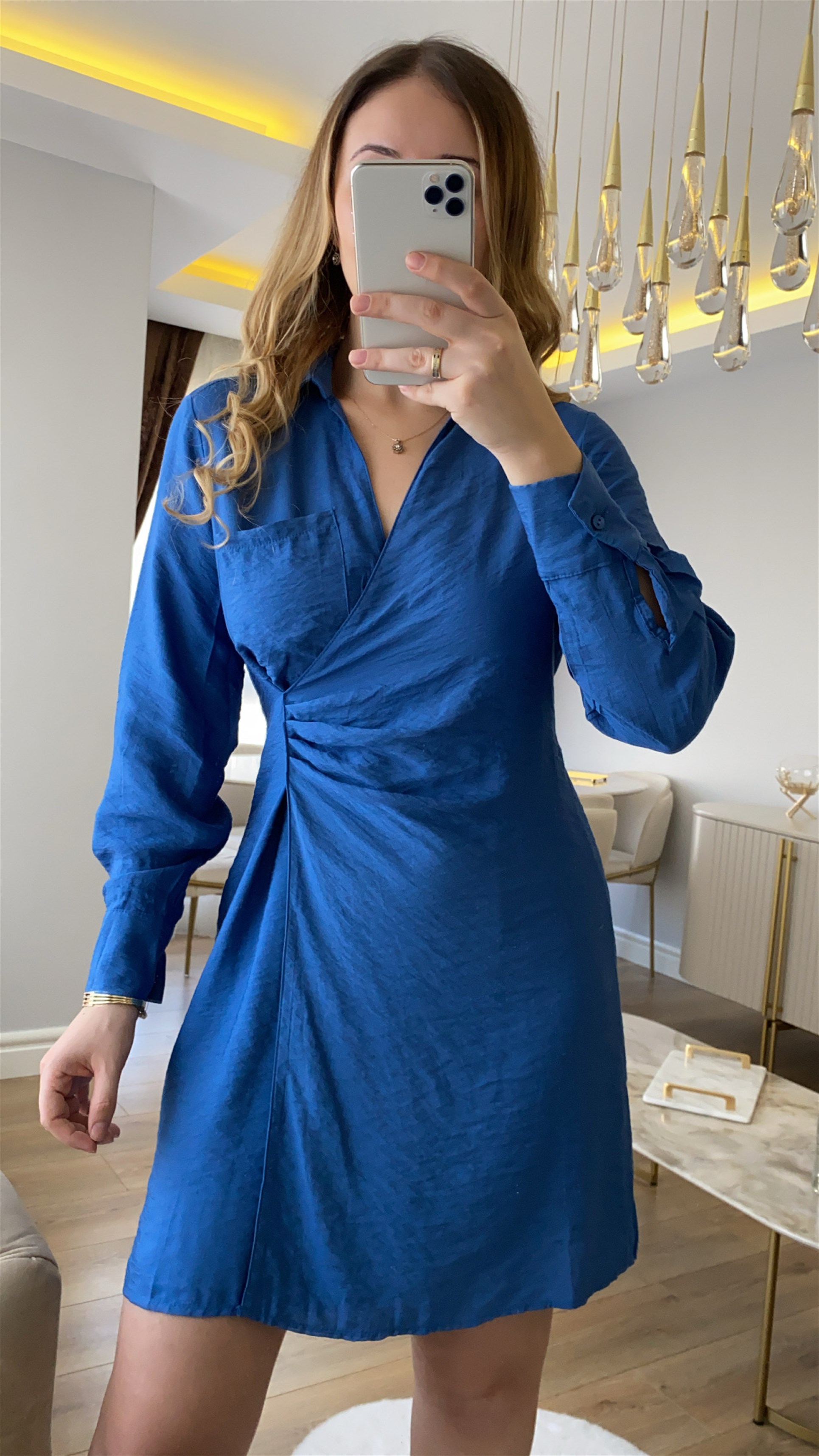 Mavi Kruvaze Gömlek Elbise