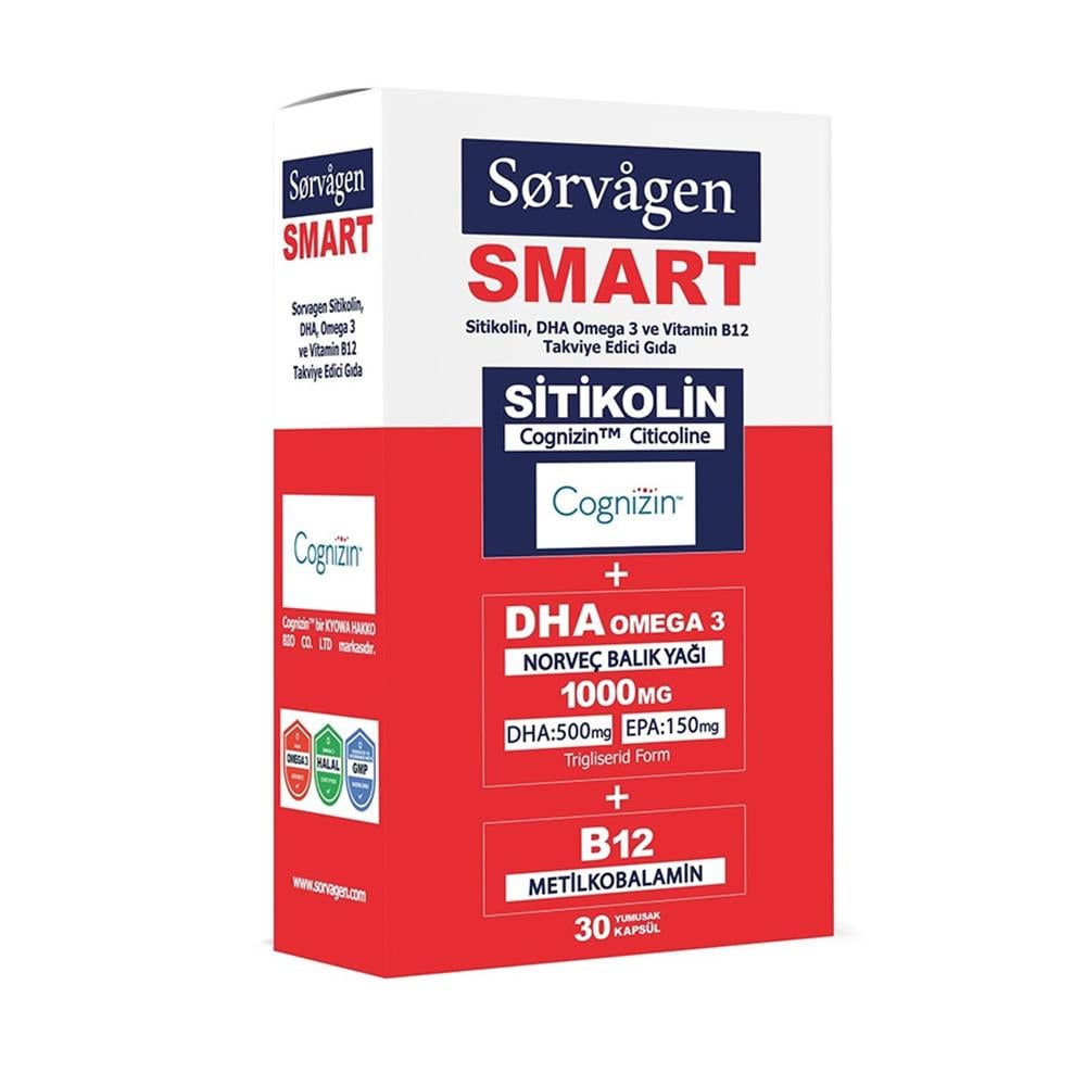 Sorvagen Smart Sitikolin DHA Omega 3 B12 30 Kapsül