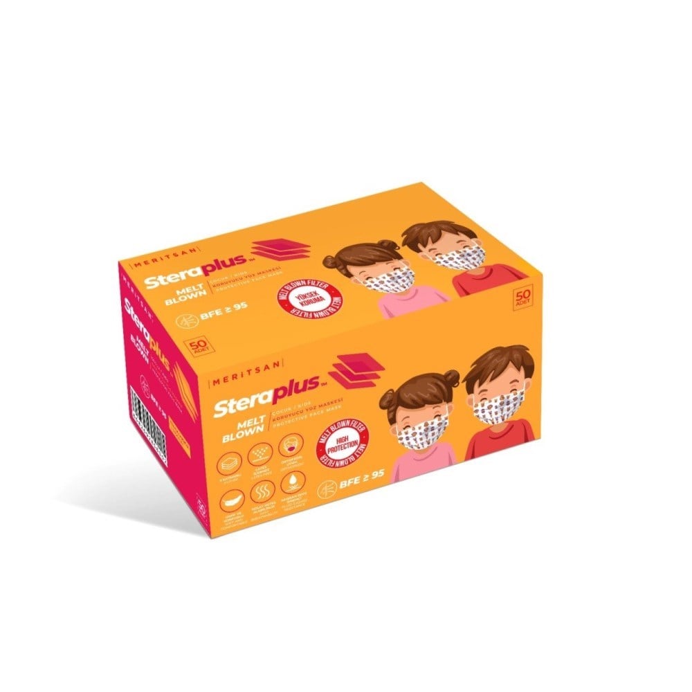 Steraplus Kids Desenli Çocuk Maskesi 50 Adet