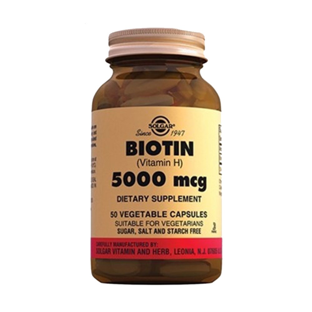 Solgar Biotin 5000 mcg 50 Kapsül; 5000 mcg Biotin içeren Gıda Takviyesi.