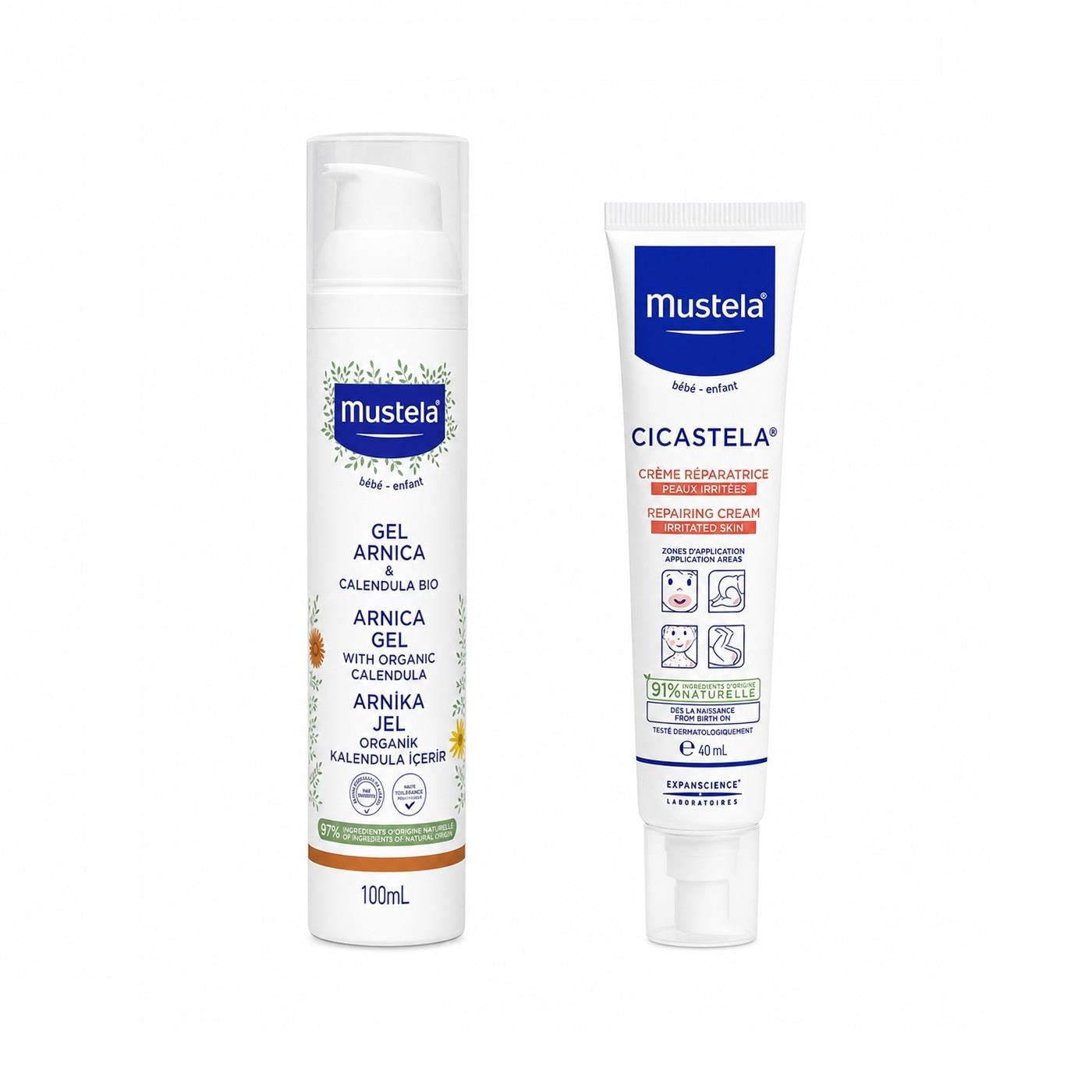 Mustela Arnica Jel 100 ml + Mustela Cicastela Onarıcı Bakım Kremi 40 ml