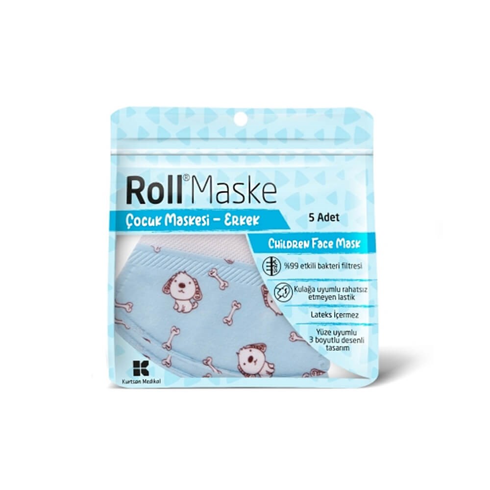 Roll Çocuk Maskesi - Erkek 5'li Paket