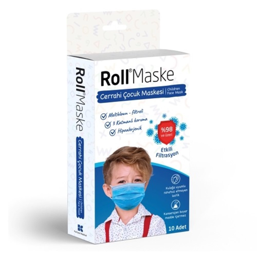 Roll Maske Cerrahi Çocuk Maskesi 10 Adet