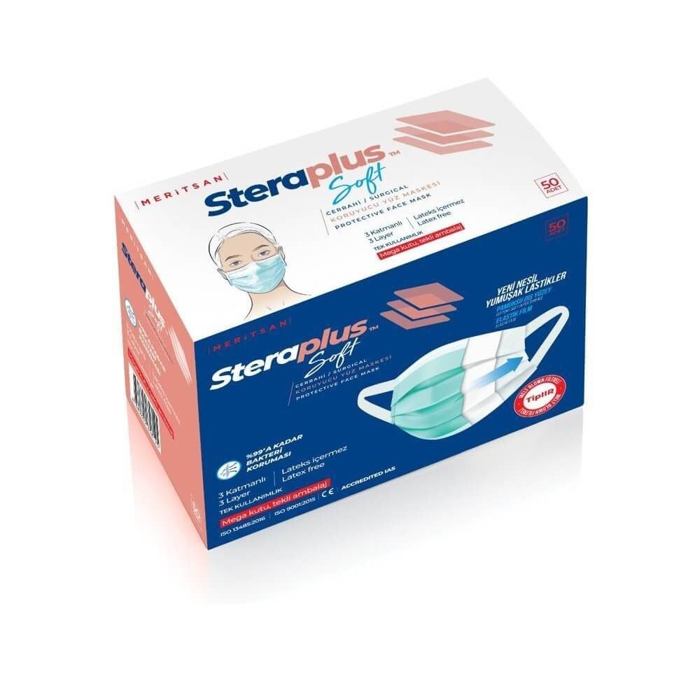 Steraplus Soft Mavi Meltblown Ultrasonik 3 Katlı Maske 50 Adet