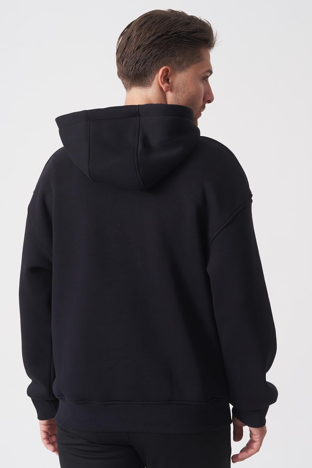 Lacivert Oversize Rahat Kesim Yumuşak Dokulu Kapüşonlu Sweatshirt