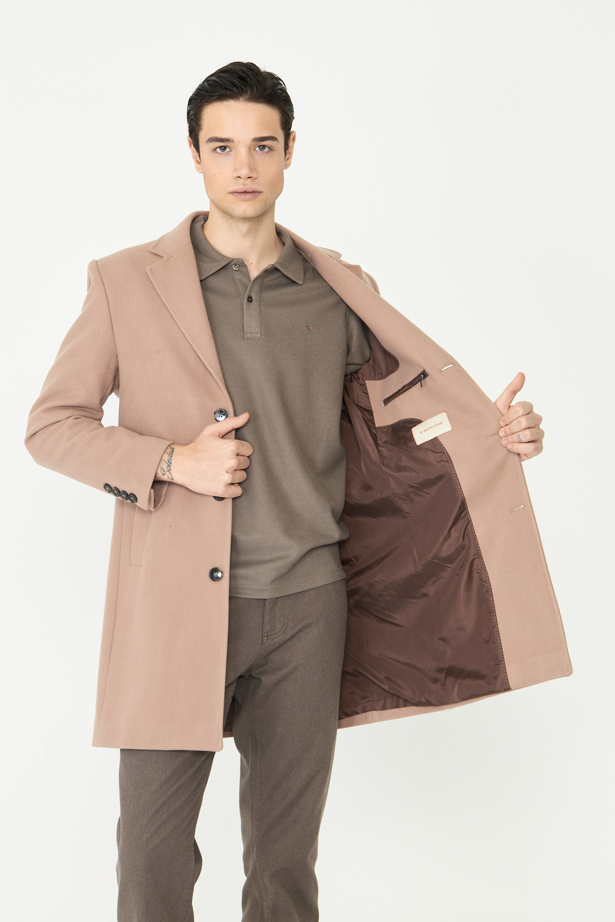 Bej Astarlı İç Cepli Kaşe Kaban Regular Fit