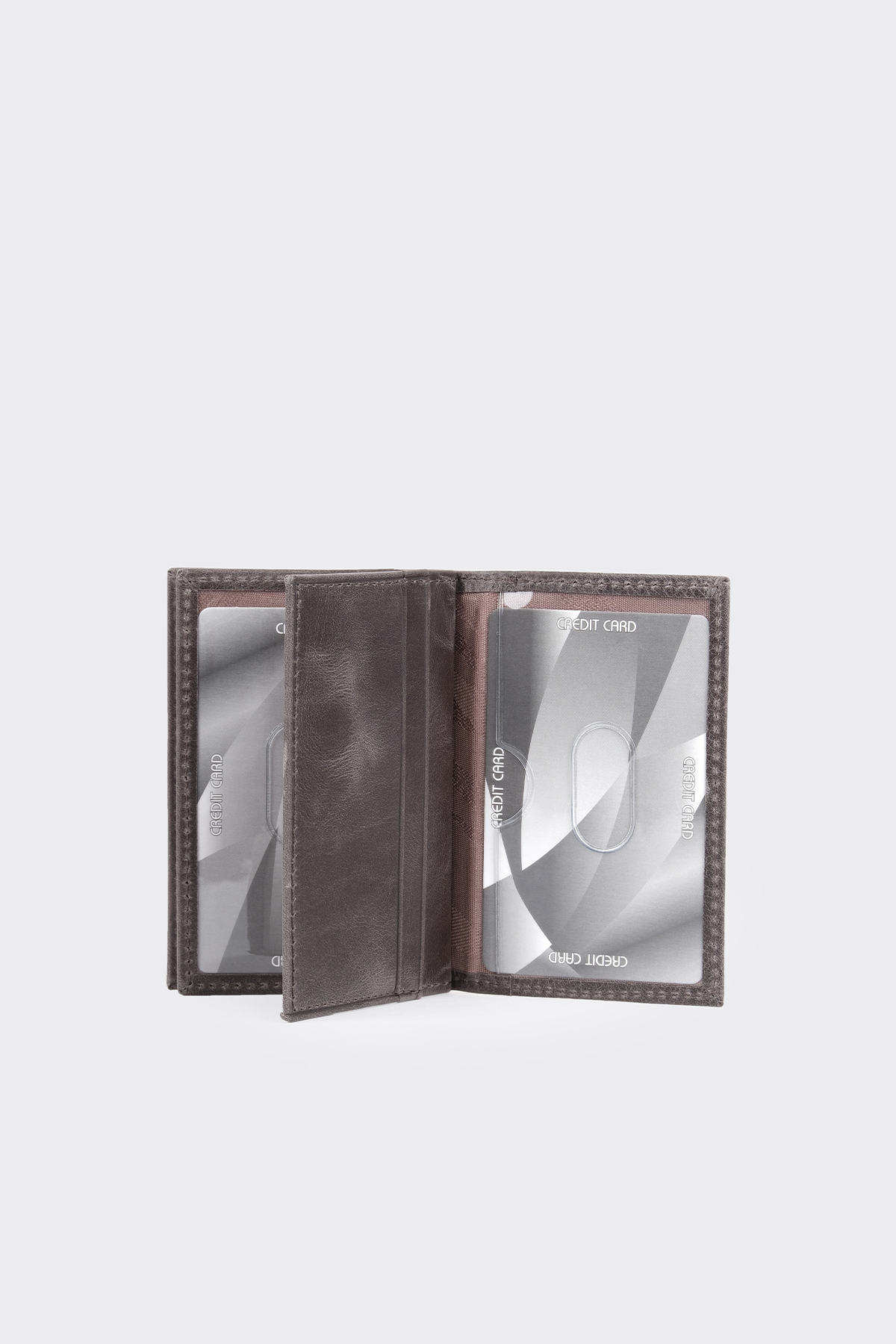 Gri Çok Bölmeli Premium Dikey Deri Erkek Kartlık