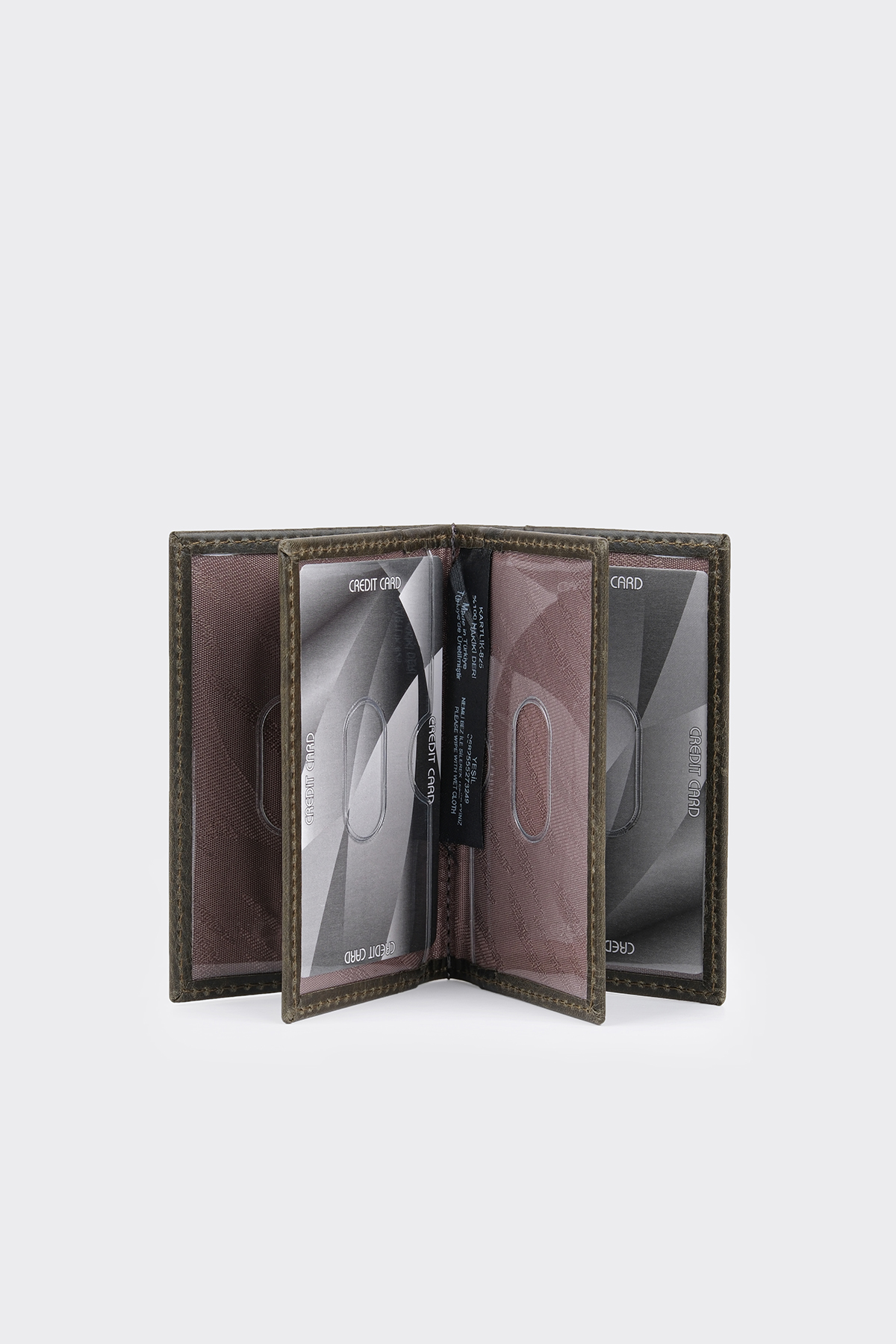 Haki Çok Bölmeli Premium Dikey Deri Erkek Kartlık