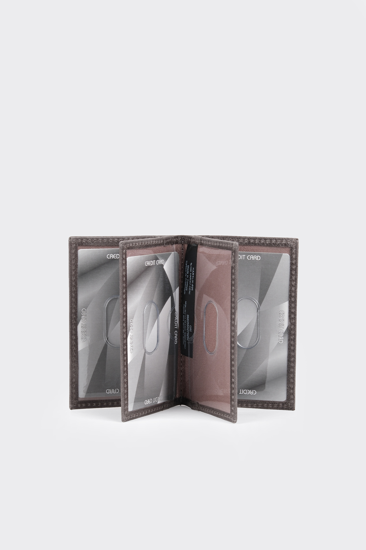 Gri Çok Bölmeli Premium Dikey Deri Erkek Kartlık