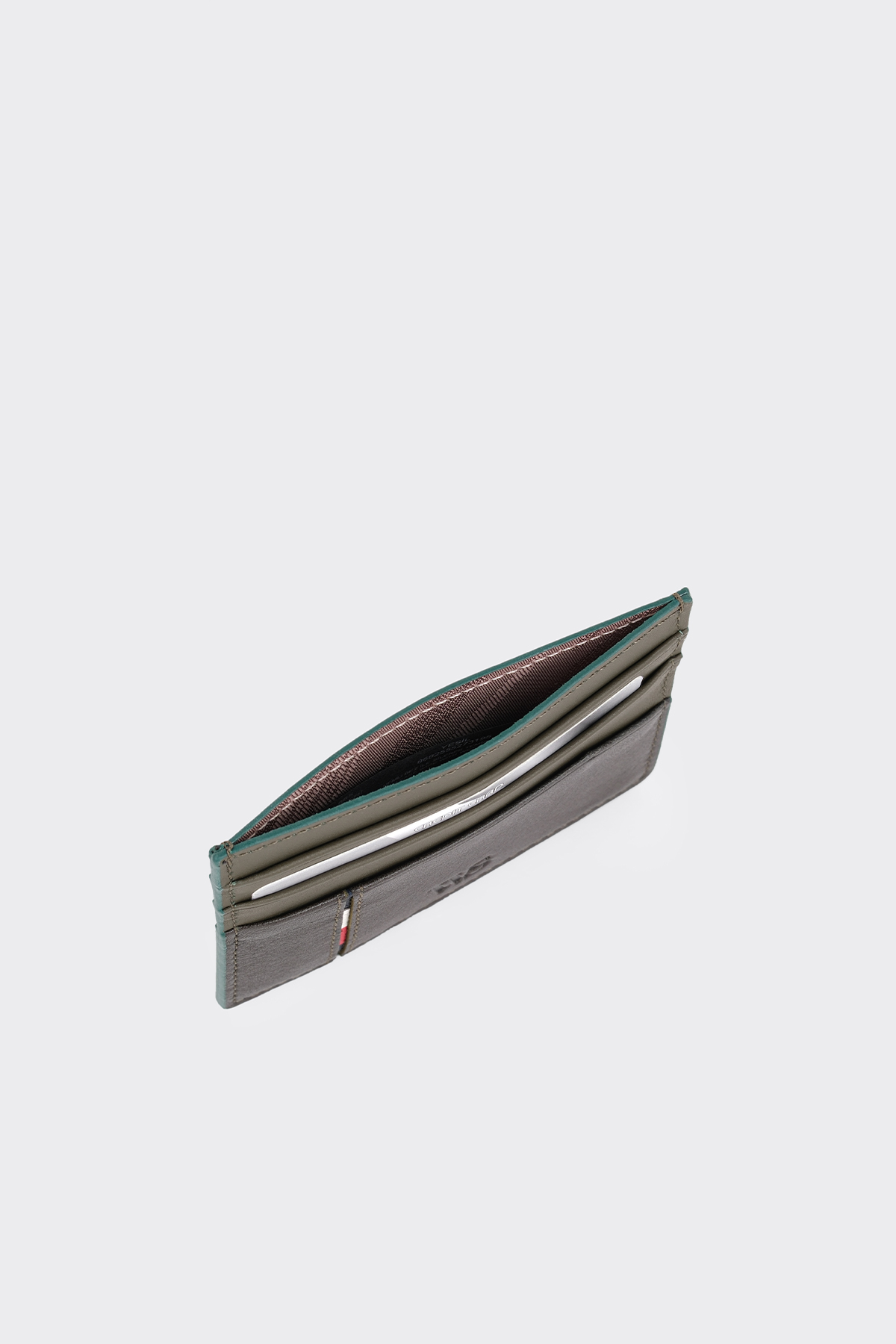 Haki Çift Renk Premium Yatay Deri Erkek Kartlık