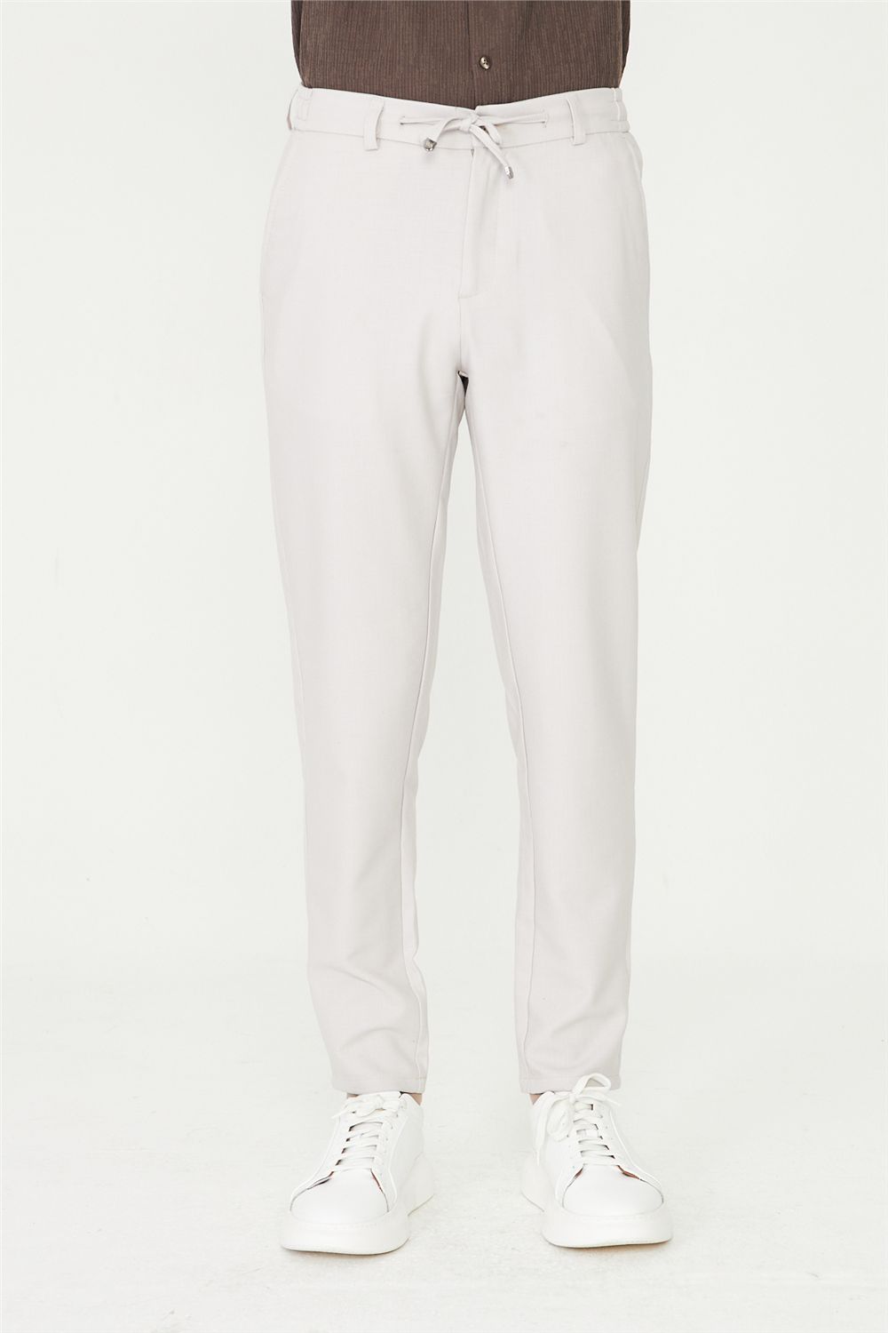 Açık Gri Modern Kesim Bağcıklı Smart Casual Jogger Pantolon