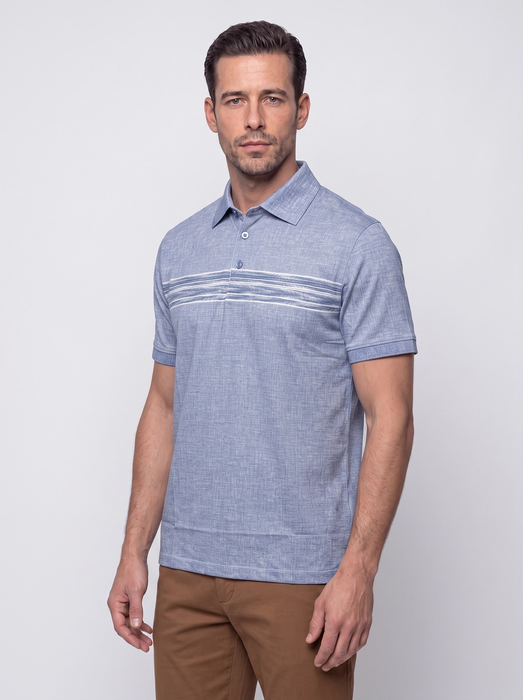 Açık Mavi Mikro Desenli Regular Fit Erkek Polo Yaka Tişört