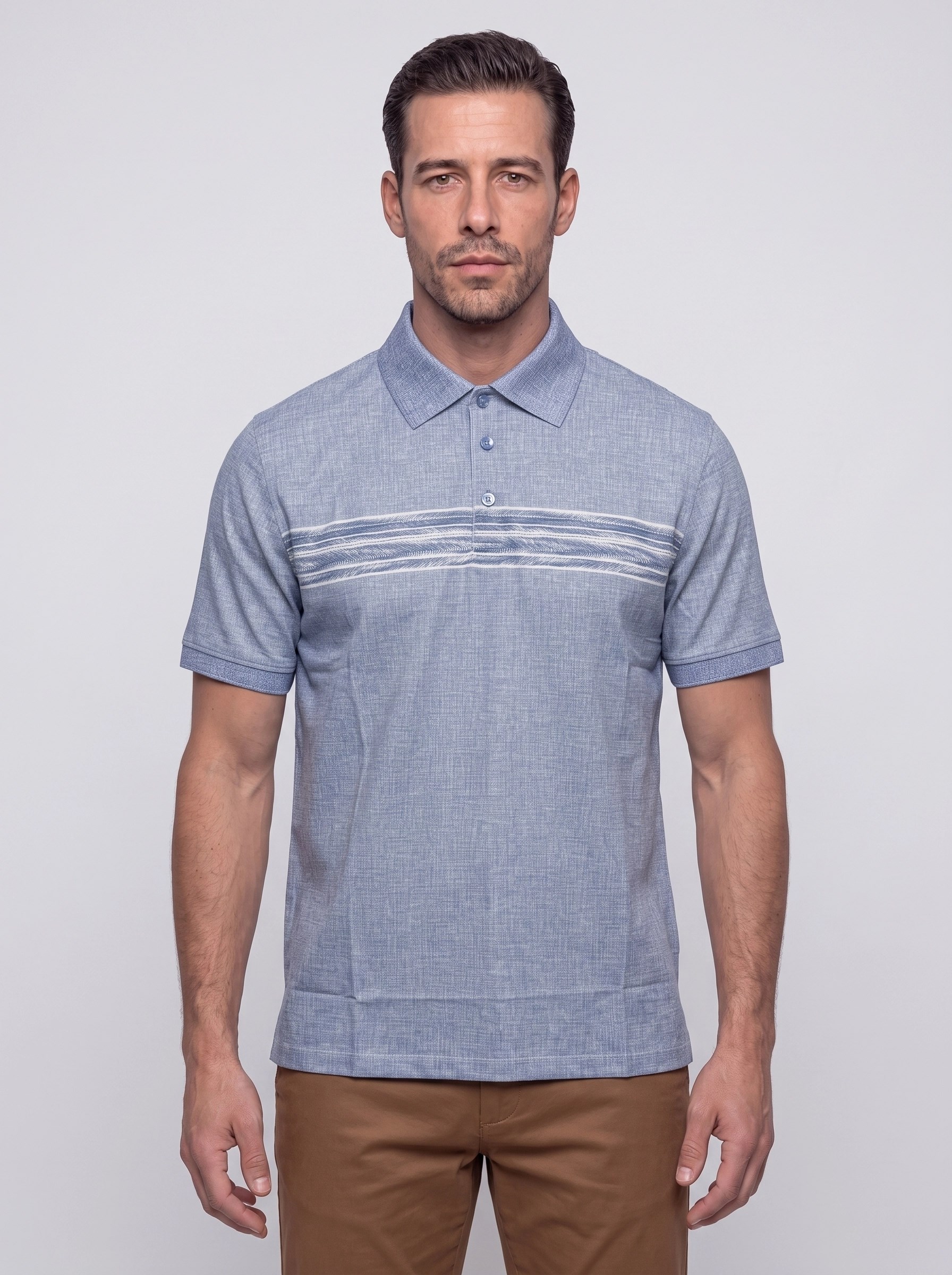Açık Mavi Mikro Desenli Regular Fit Erkek Polo Yaka Tişört